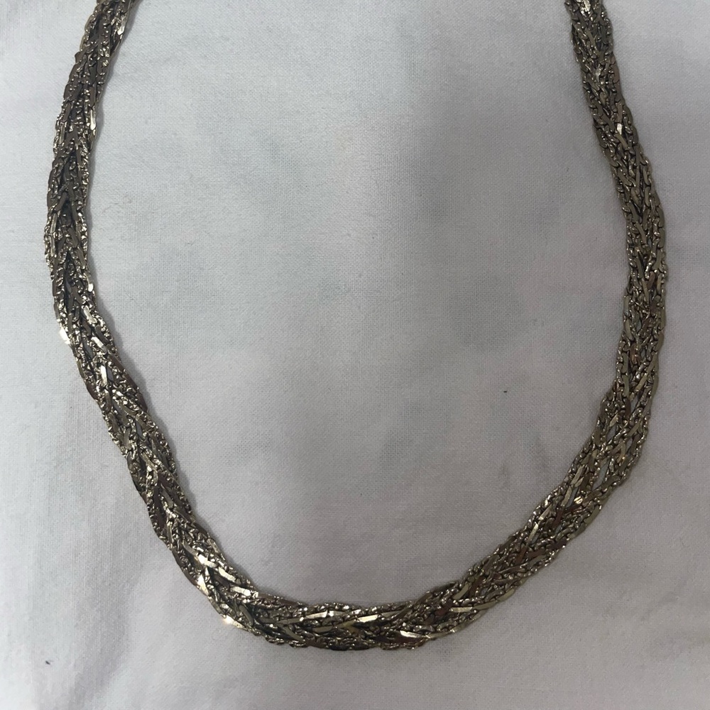 Vintage silver tone braided multi chain choker necklace lobster clasp 16”